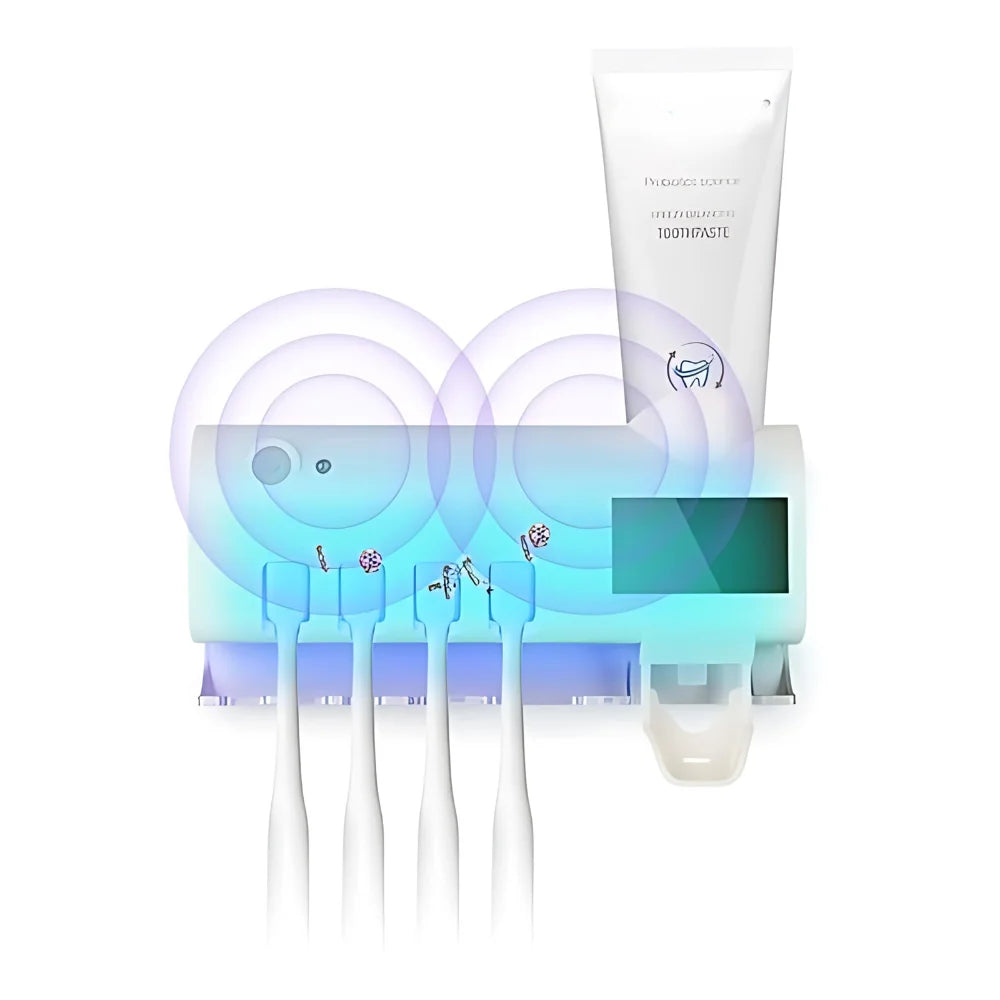 Suporte Esterilizador para Escovas de Dentes com Dispenser Automático de Creme Dental