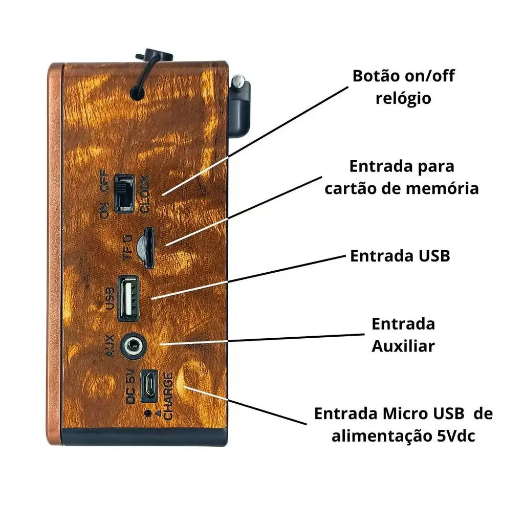 Radio Retro Vintage Am Fm Bluetooth Usb Sd Am Fm Multimídia Carregador Placa Solar com Lanterna