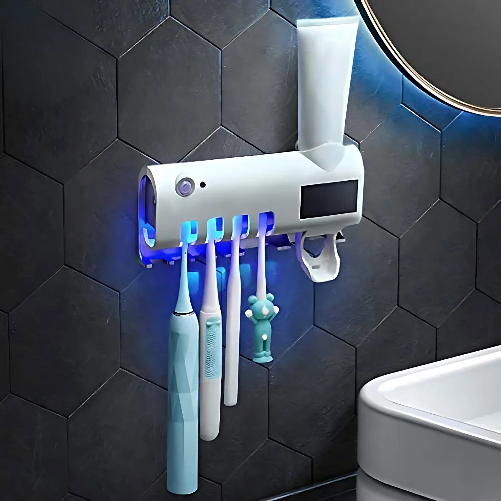 Suporte Esterilizador para Escovas de Dentes com Dispenser Automático de Creme Dental
