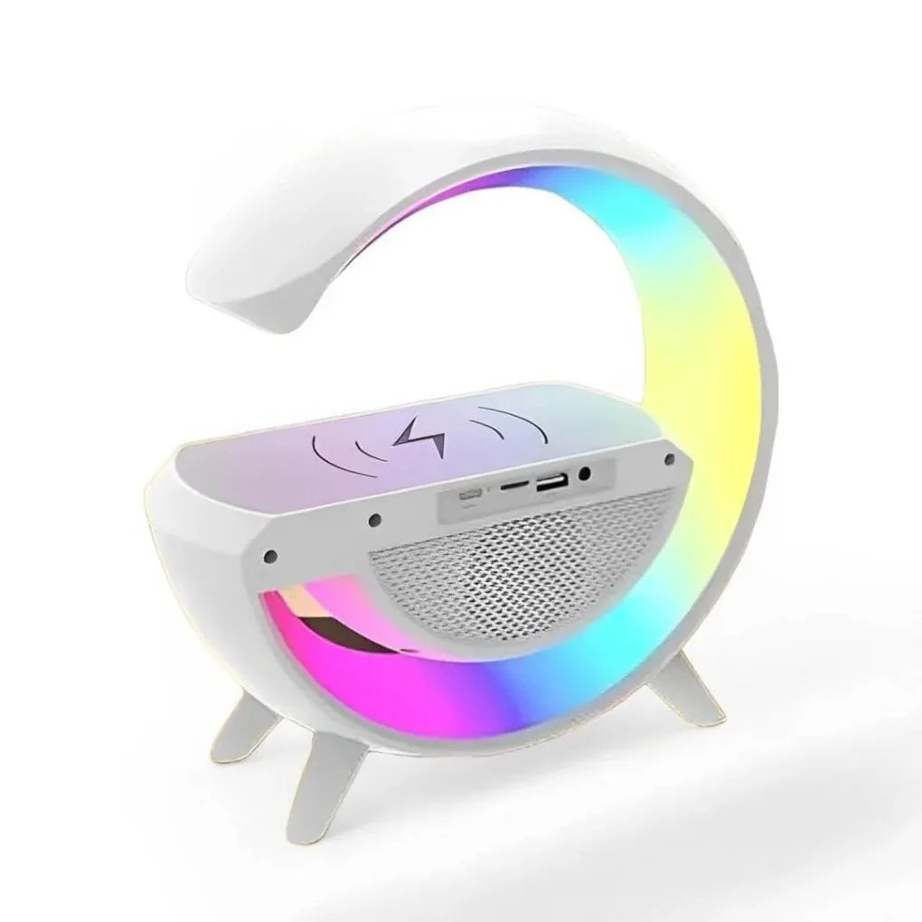 Luminária inteligente com caixa de som Bluetooth com carregador de celular por indução, LED Sunrise