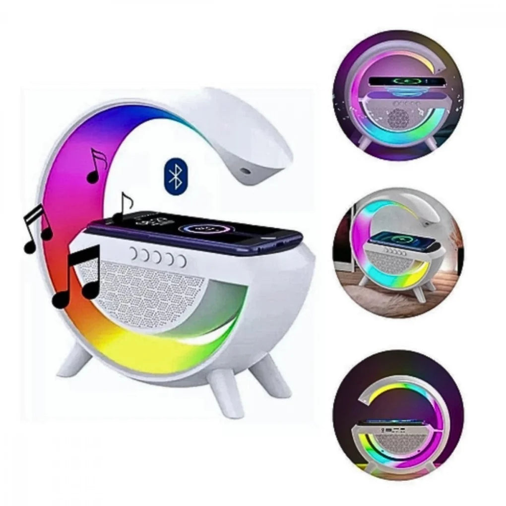 Luminária inteligente com caixa de som Bluetooth com carregador de celular por indução, LED Sunrise