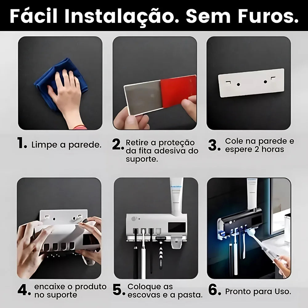 Suporte Esterilizador para Escovas de Dentes com Dispenser Automático de Creme Dental