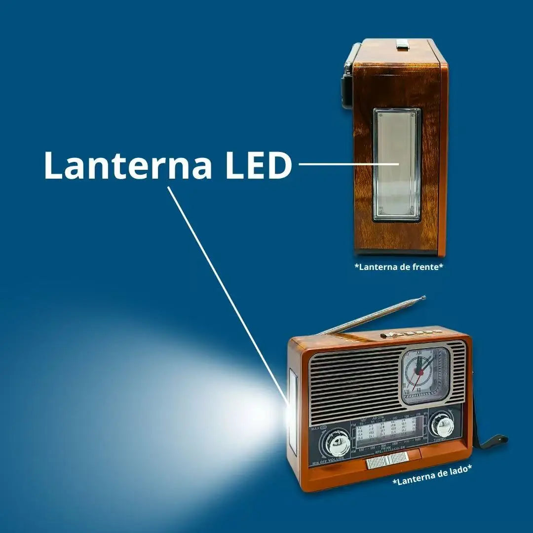 Radio Retro Vintage Am Fm Bluetooth Usb Sd Am Fm Multimídia Carregador Placa Solar com Lanterna