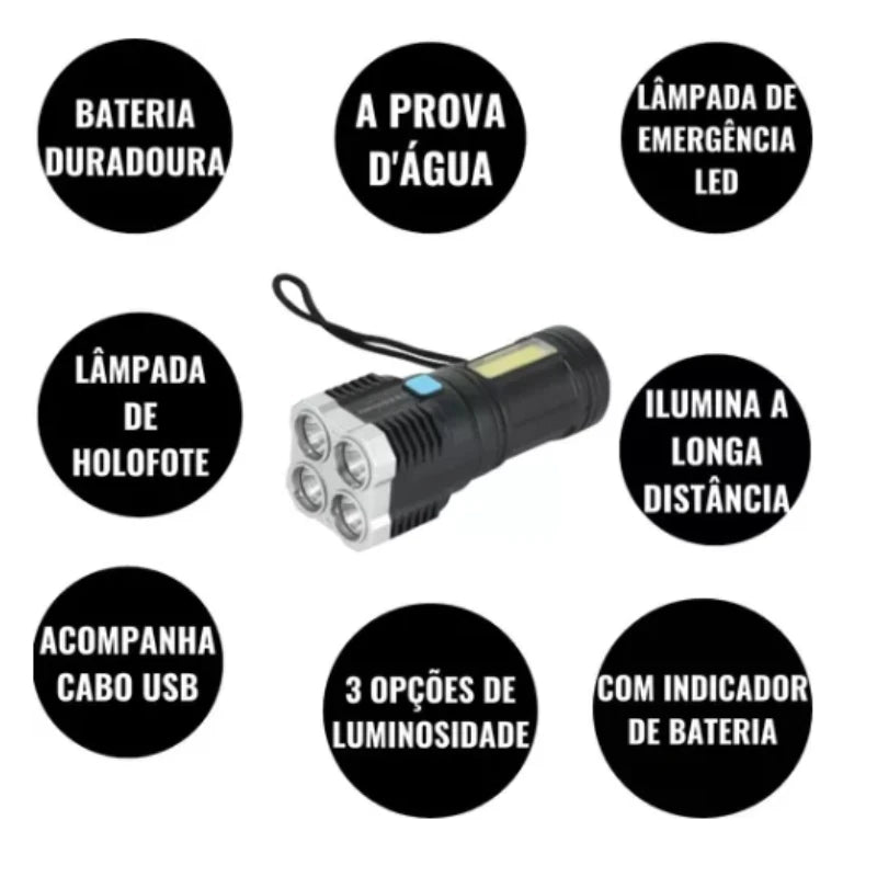 Lanterna Portátil Led Potente 5 em 1-Ultra Brilhante de Longo Alcance-Recarregável USB