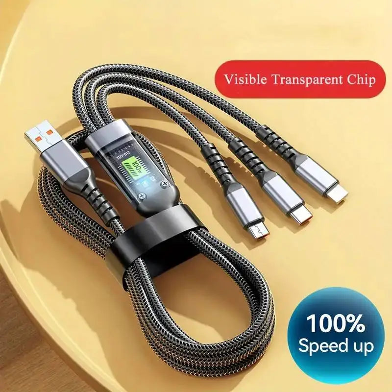 Cabo USB Carregador Super Rápido 3-em-1 100W para Iphone,Samsung e Xiaomi