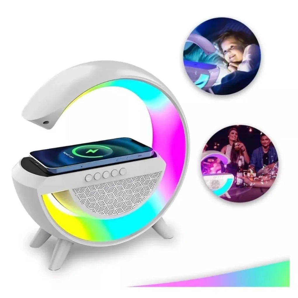 Luminária inteligente com caixa de som Bluetooth com carregador de celular por indução, LED Sunrise