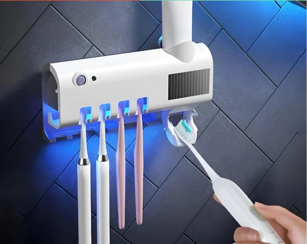 Suporte Esterilizador para Escovas de Dentes com Dispenser Automático de Creme Dental