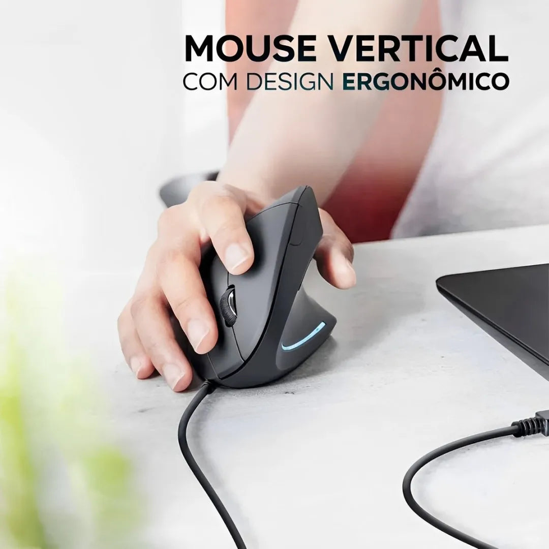 Mouse Vertical Ergonômico Led com 6 Botões Usb Com Fio