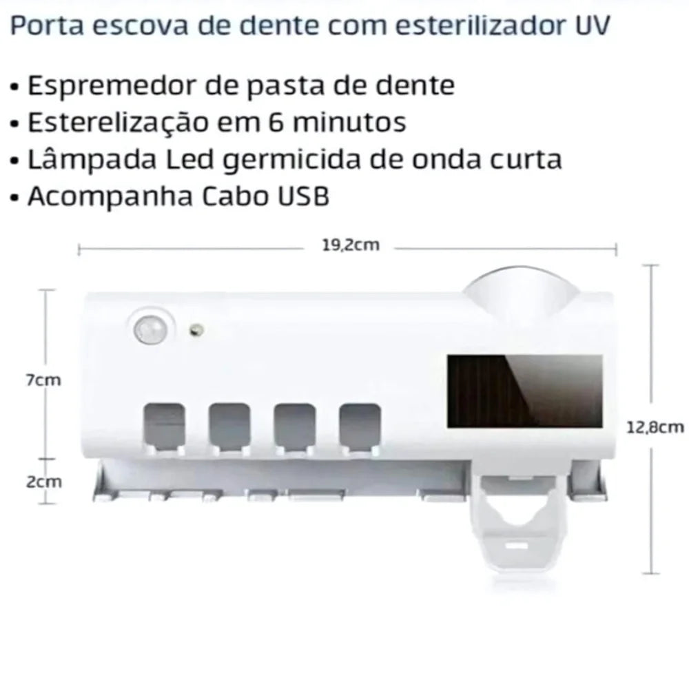 Suporte Esterilizador para Escovas de Dentes com Dispenser Automático de Creme Dental