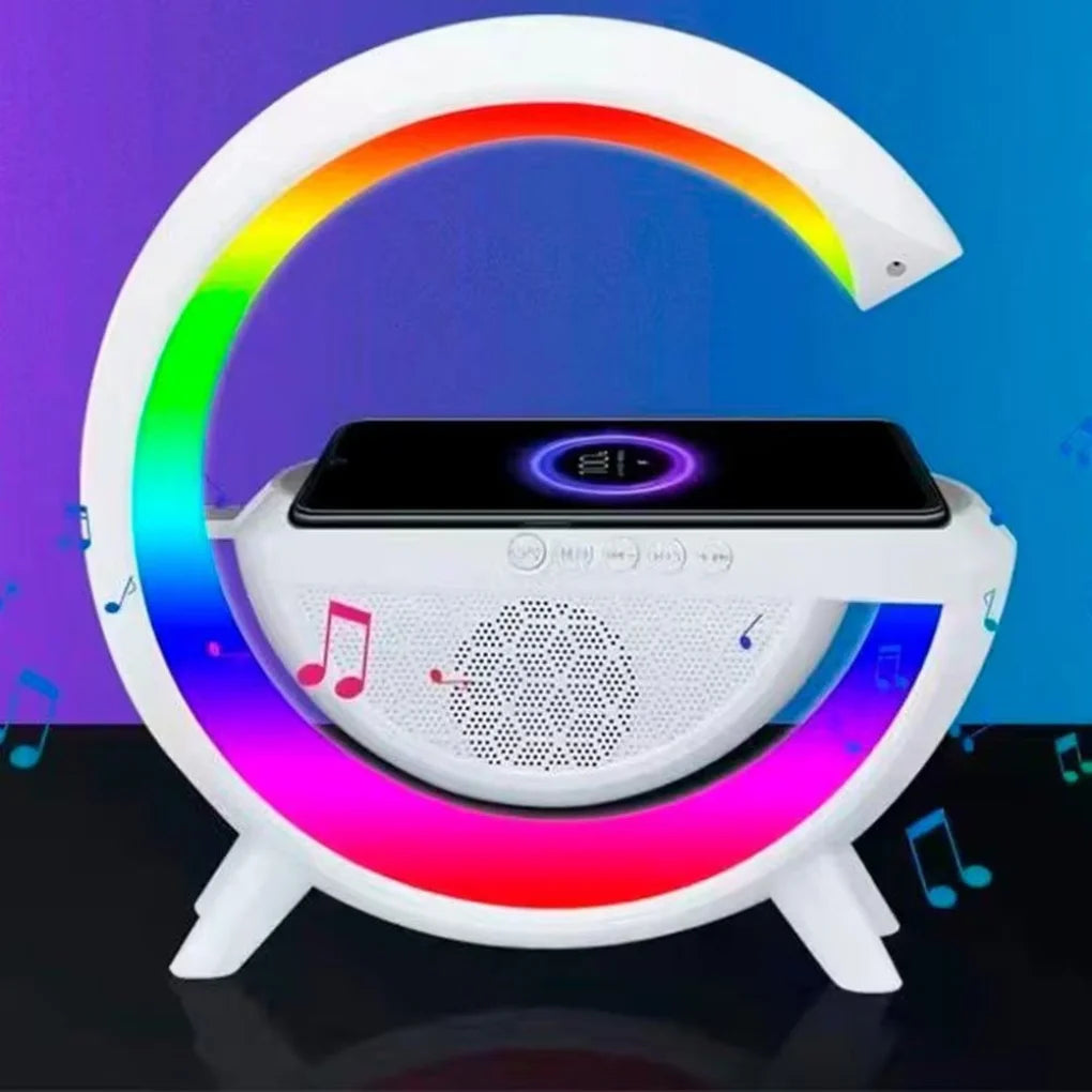 Luminária inteligente com caixa de som Bluetooth com carregador de celular por indução, LED Sunrise