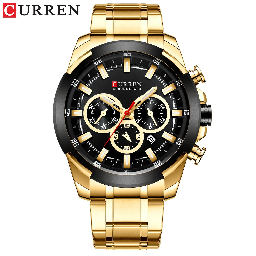 Relógio de pulso esportivo casual CURREN com pulseira de aço inoxidável e cronógrafo