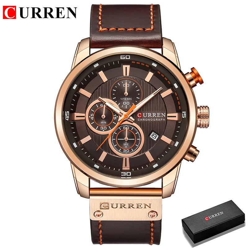 Relógio de pulso Premium Curren masculino, de couro esportivo, quartzo e cronógrafo.