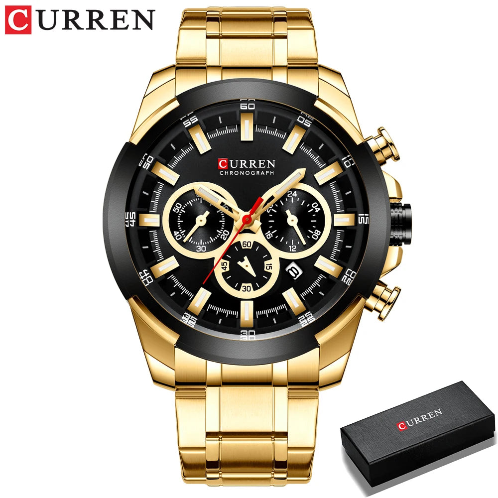 Relógio de pulso esportivo casual CURREN com pulseira de aço inoxidável e cronógrafo