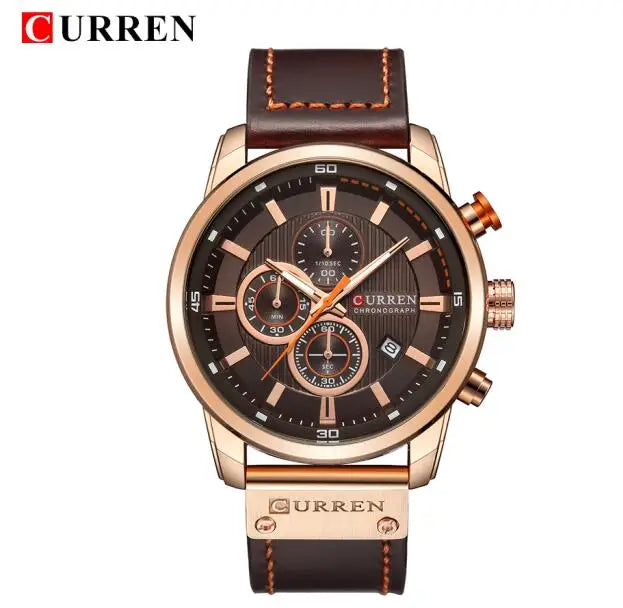 Relógio de pulso Premium Curren masculino, de couro esportivo, quartzo e cronógrafo.