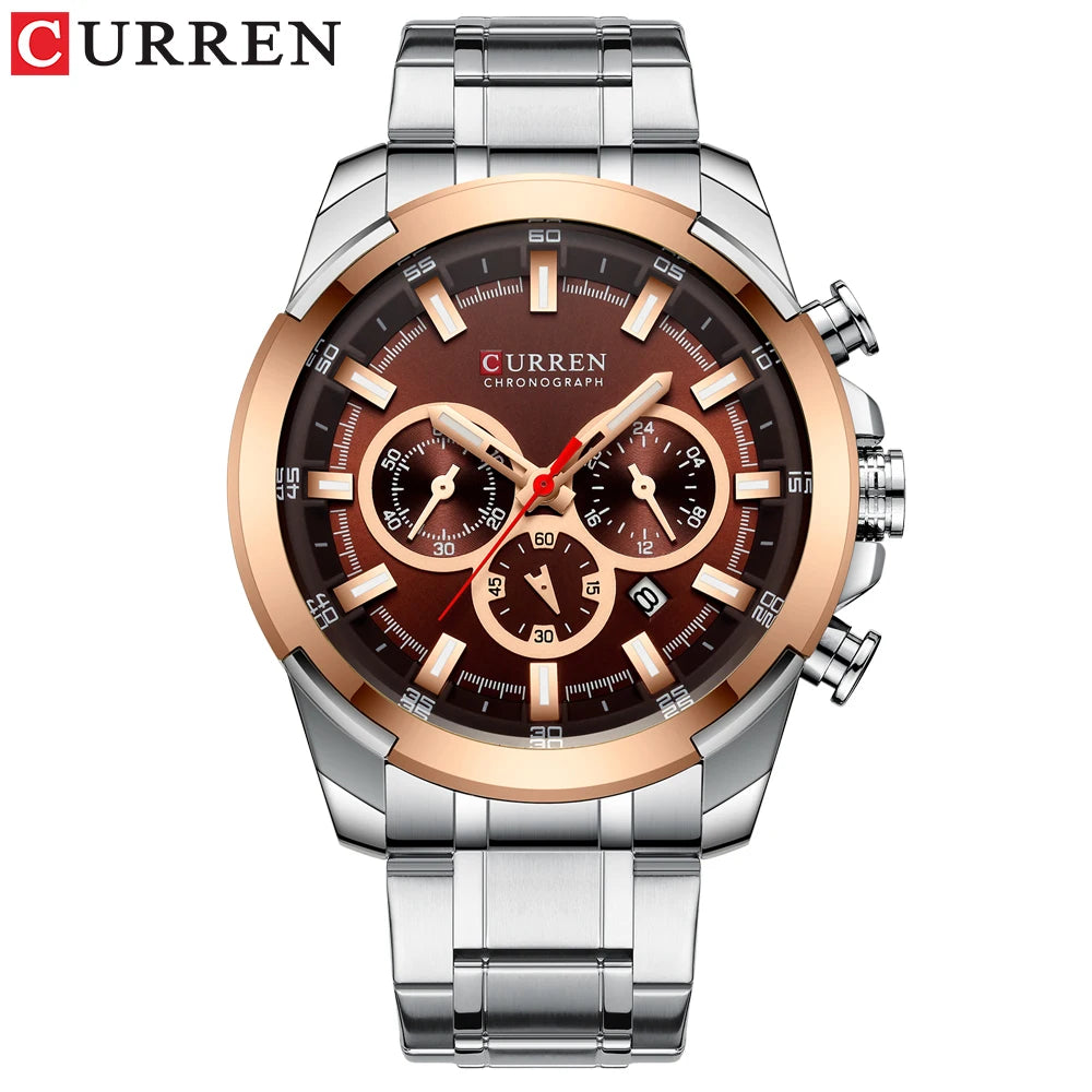 Relógio de pulso esportivo casual CURREN com pulseira de aço inoxidável e cronógrafo