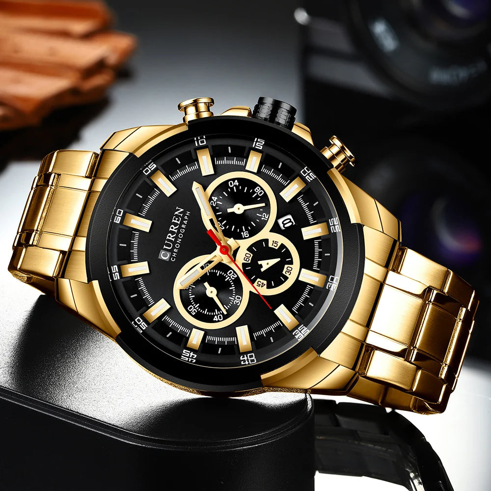Relógio de pulso esportivo casual CURREN com pulseira de aço inoxidável e cronógrafo