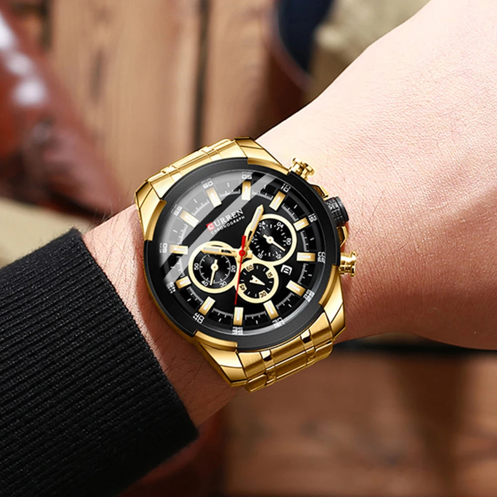 Relógio de pulso esportivo casual CURREN com pulseira de aço inoxidável e cronógrafo