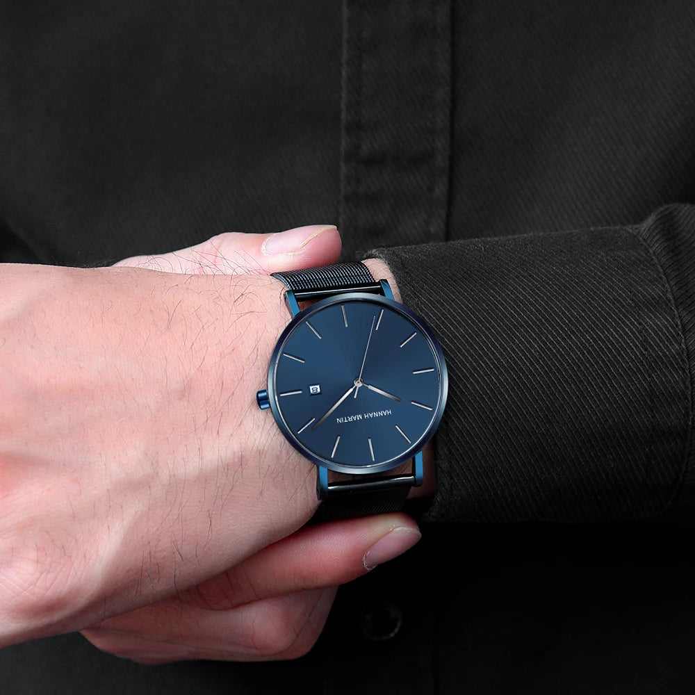 Relógio de pulso masculino clássico Bauhaus, à prova d'água, aço inoxidável, moderno, calendário empresarial, ultrafino