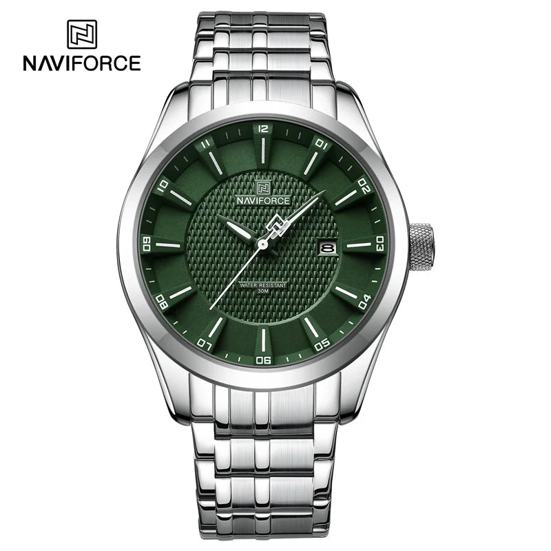 Relógio de pulso masculino NAVIFORCE, à prova d'água, quartzo, pulseira de aço inoxidável e data