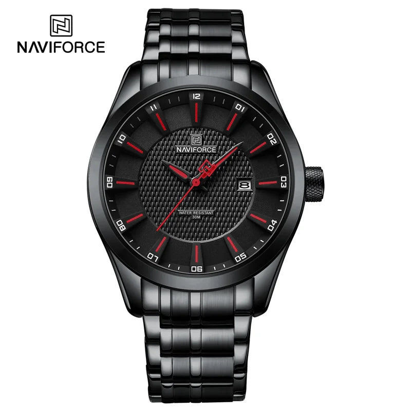 Relógio de pulso masculino NAVIFORCE, à prova d'água, quartzo, pulseira de aço inoxidável e data