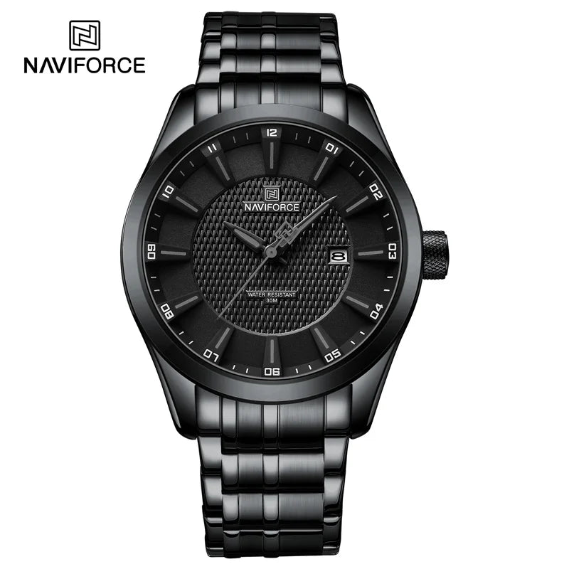 Relógio de pulso masculino NAVIFORCE, à prova d'água, quartzo, pulseira de aço inoxidável e data