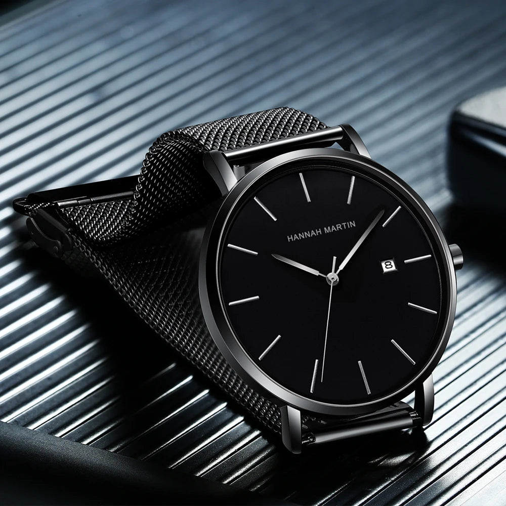 Relógio de pulso masculino clássico Bauhaus, à prova d'água, aço inoxidável, moderno, calendário empresarial, ultrafino
