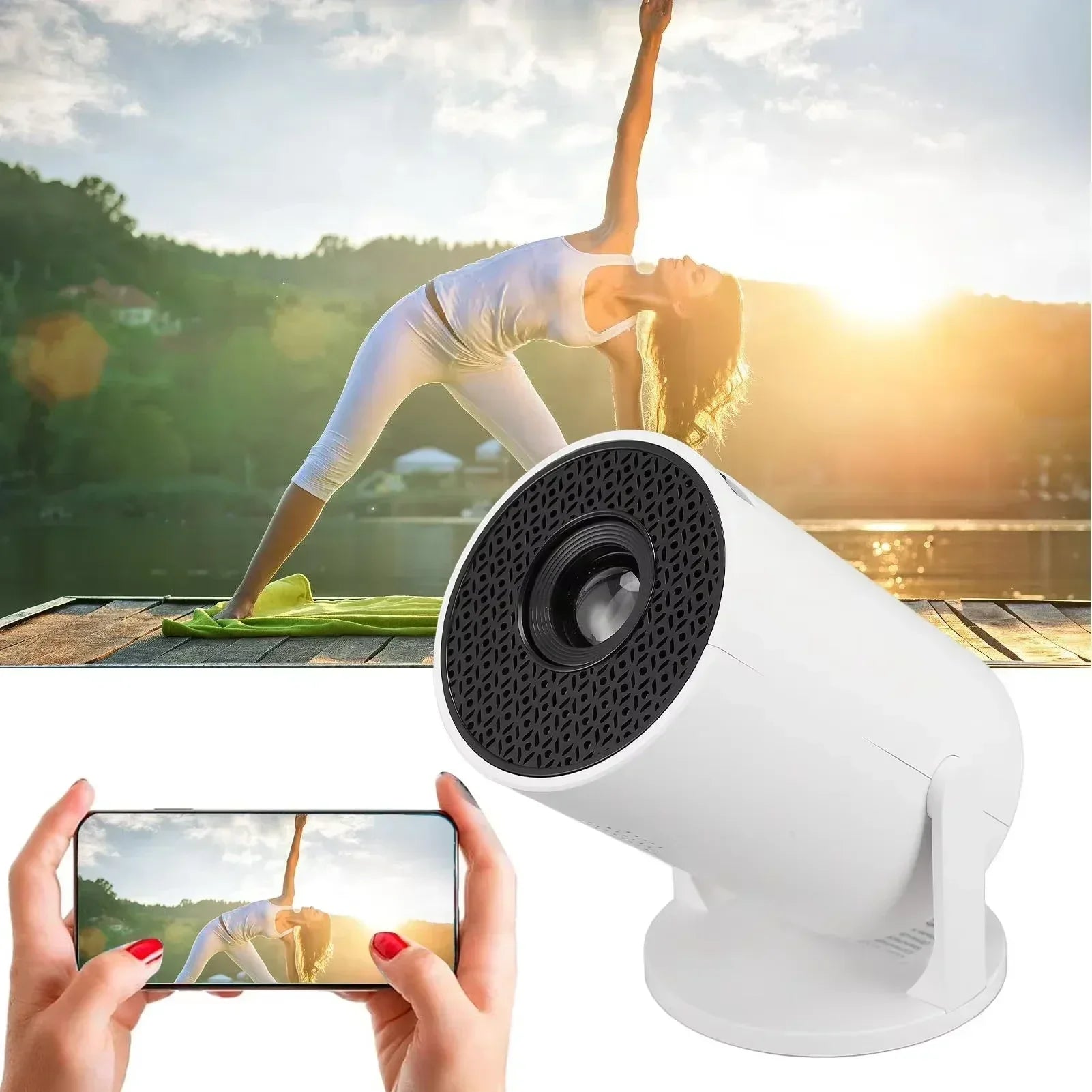 Projetor inteligente 1080P | Lente ajustável de 270°