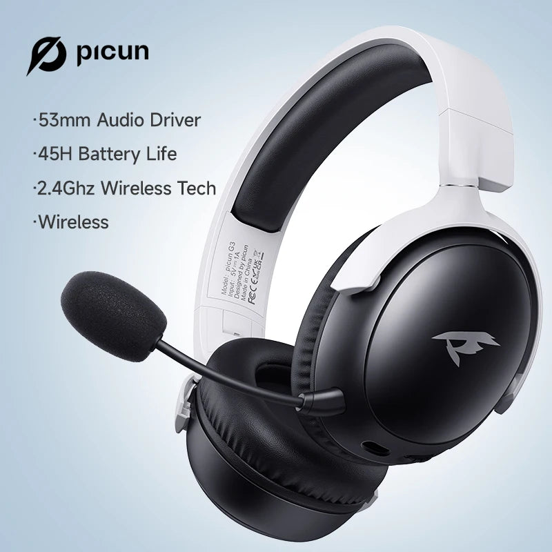 Fone de ouvido sem fio com microfone, Bluetooth 5.4, driver de 40 mm, 2.4G