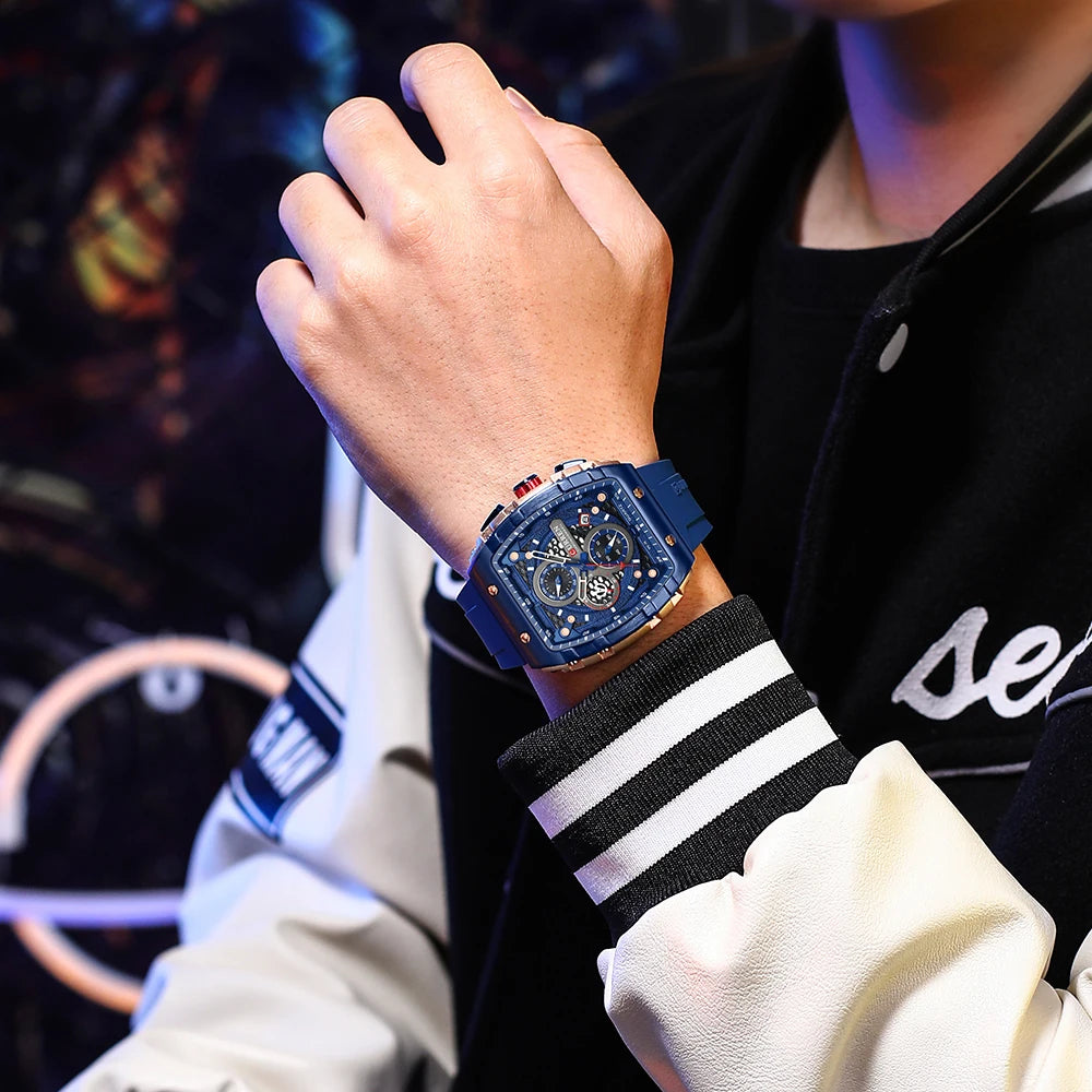 Relógios de Pulso CURREN esportivo com mostrador grande, pulseiras de silicone, quartzo e com data automática