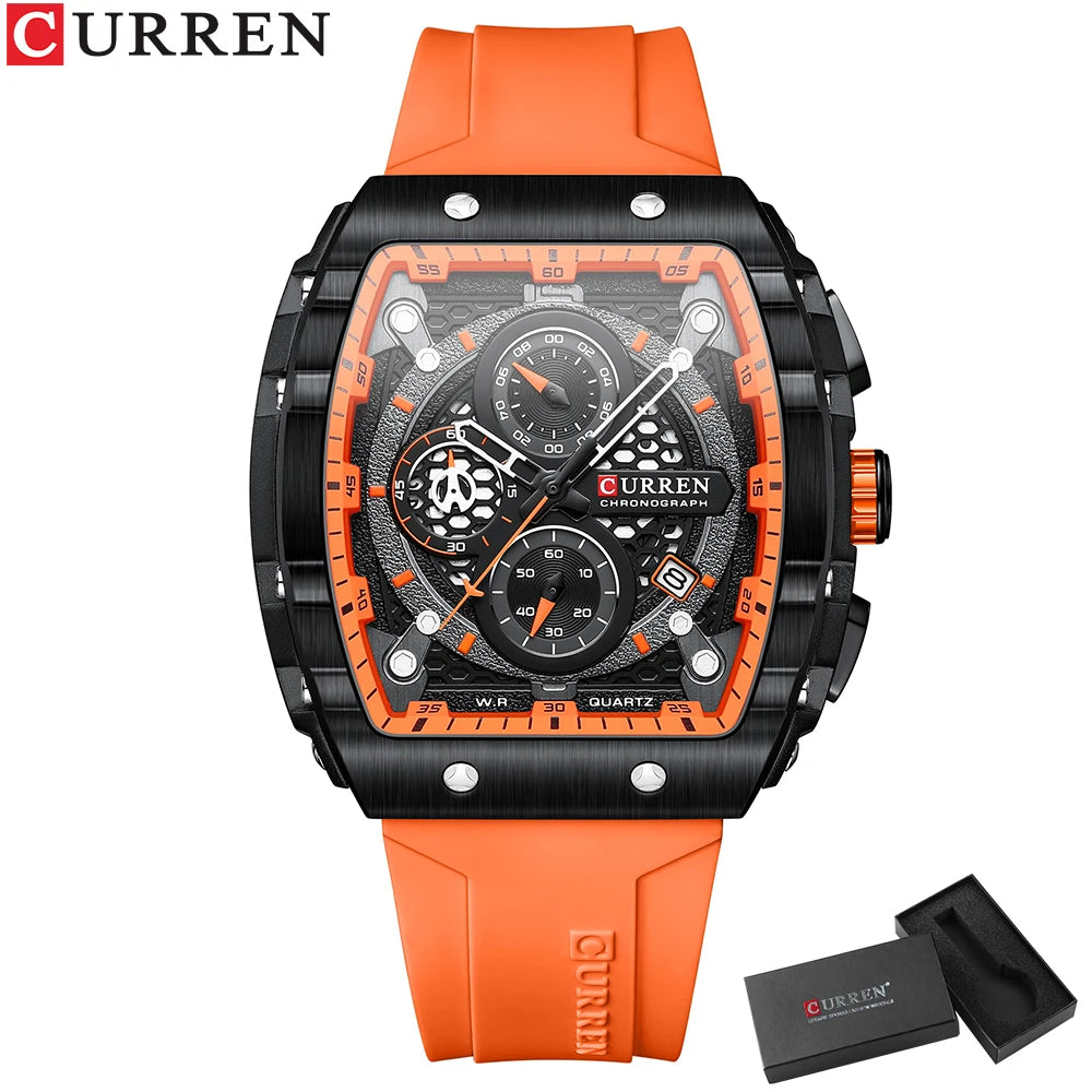 Relógios de Pulso CURREN esportivo com mostrador grande, pulseiras de silicone, quartzo e com data automática