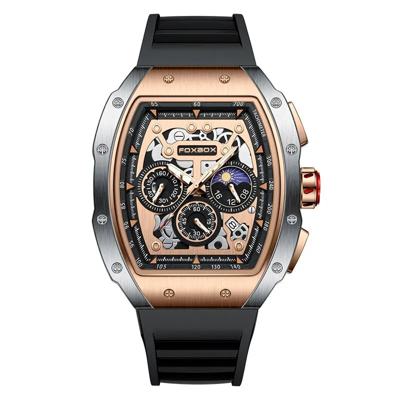 Relógio de pulso Luxo FoxBox esportivo, masculino, à prova d'água, quartzo e cronógrafo