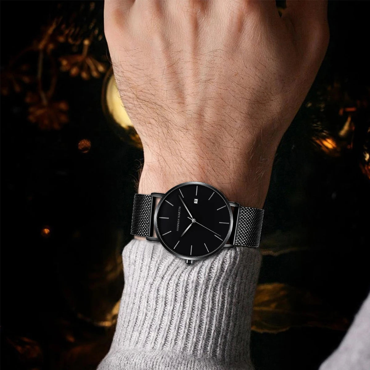 Relógio de pulso masculino clássico Bauhaus, à prova d'água, aço inoxidável, moderno, calendário empresarial, ultrafino