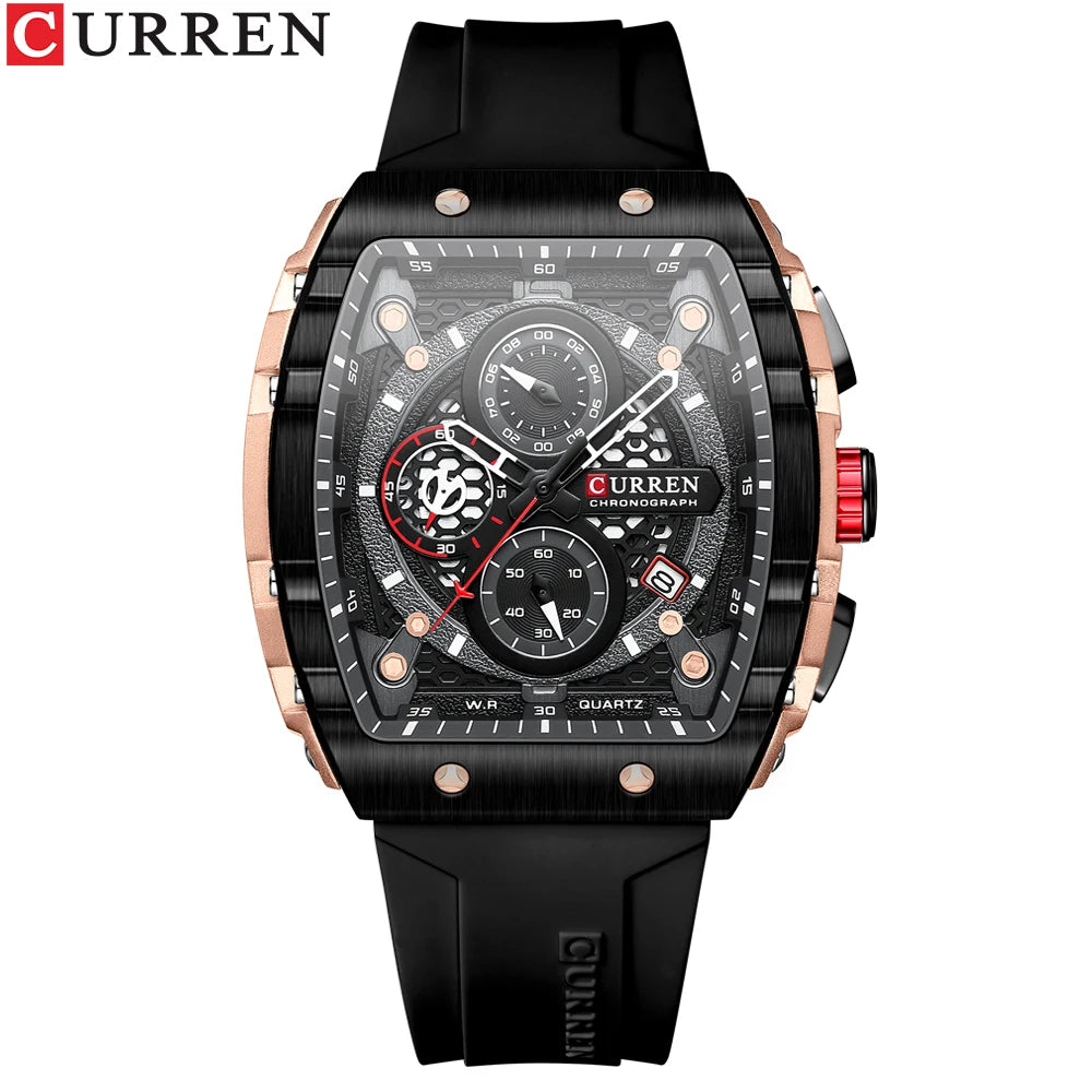 Relógios de Pulso CURREN esportivo com mostrador grande, pulseiras de silicone, quartzo e com data automática