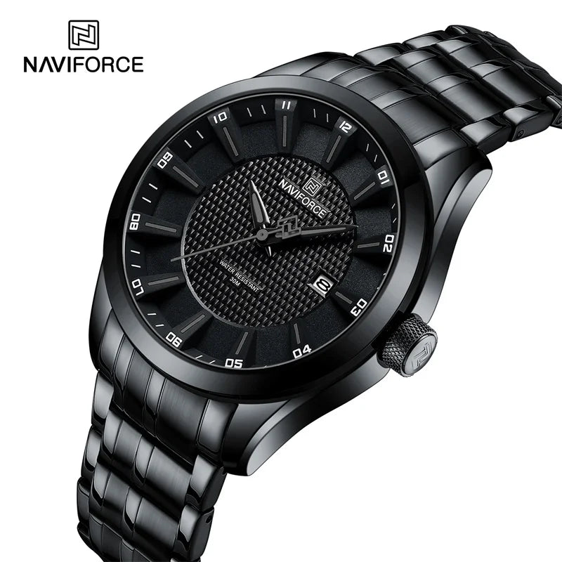Relógio de pulso masculino NAVIFORCE, à prova d'água, quartzo, pulseira de aço inoxidável e data
