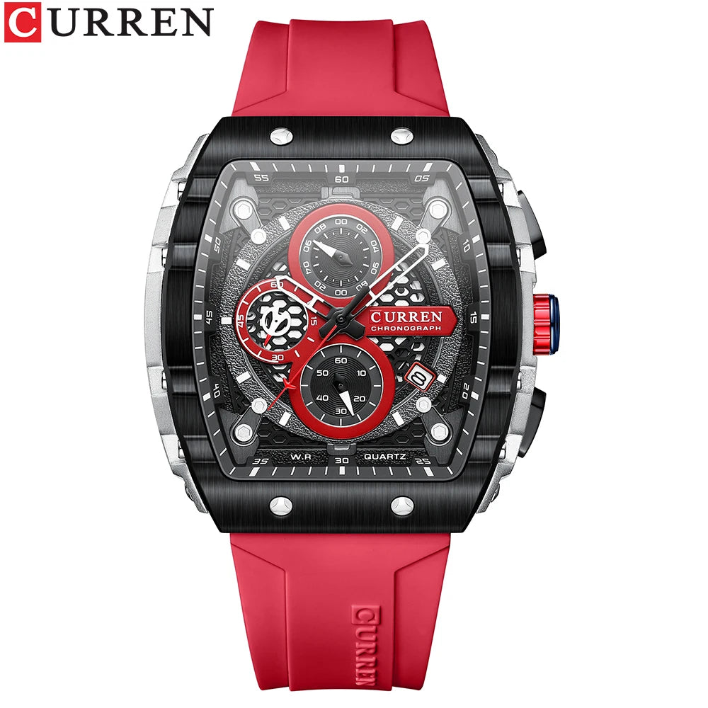 Relógios de Pulso CURREN esportivo com mostrador grande, pulseiras de silicone, quartzo e com data automática
