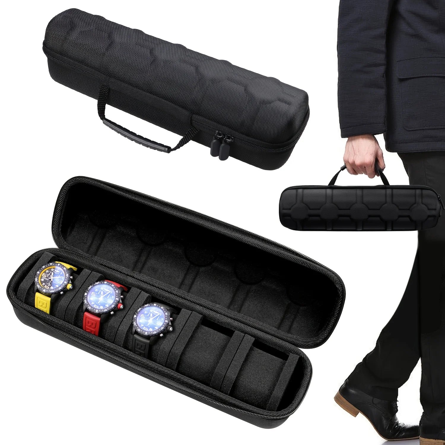 Estojo para relógios com 5 compartimentos | Organizador de viagem rígido com almofada