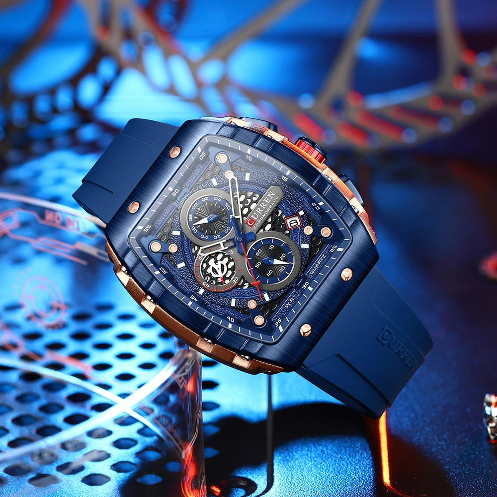 Relógios de Pulso CURREN esportivo com mostrador grande, pulseiras de silicone, quartzo e com data automática