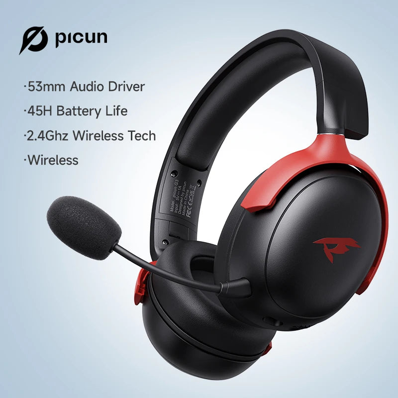 Fone de ouvido sem fio com microfone, Bluetooth 5.4, driver de 40 mm, 2.4G