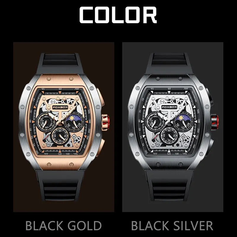 Relógio de pulso Luxo FoxBox esportivo, masculino, à prova d'água, quartzo e cronógrafo