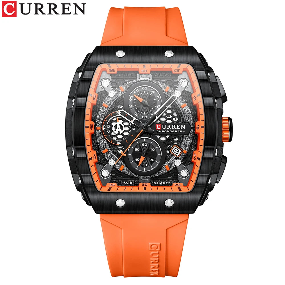 Relógios de Pulso CURREN esportivo com mostrador grande, pulseiras de silicone, quartzo e com data automática