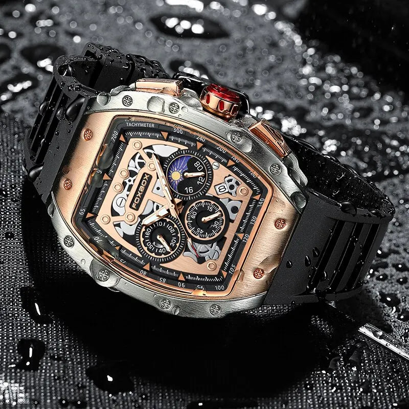 Relógio de pulso Luxo FoxBox esportivo, masculino, à prova d'água, quartzo e cronógrafo