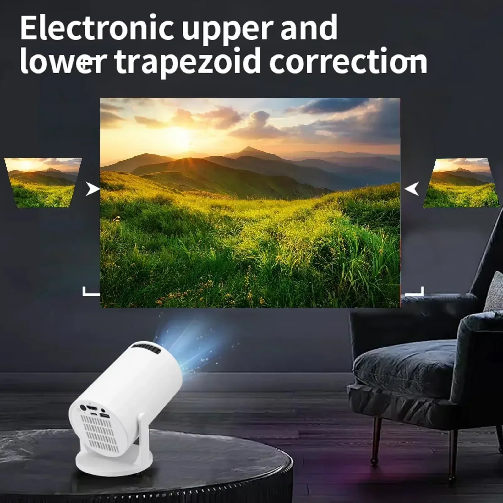 Projetor inteligente 1080P | Lente ajustável de 270°