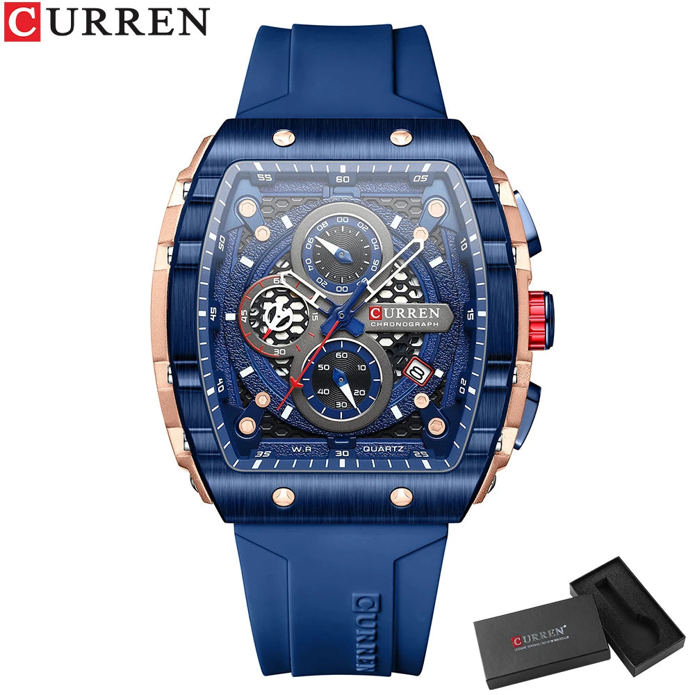 Relógios de Pulso CURREN esportivo com mostrador grande, pulseiras de silicone, quartzo e com data automática