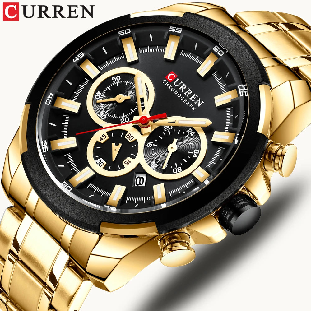 Relógio de pulso esportivo casual CURREN com pulseira de aço inoxidável e cronógrafo