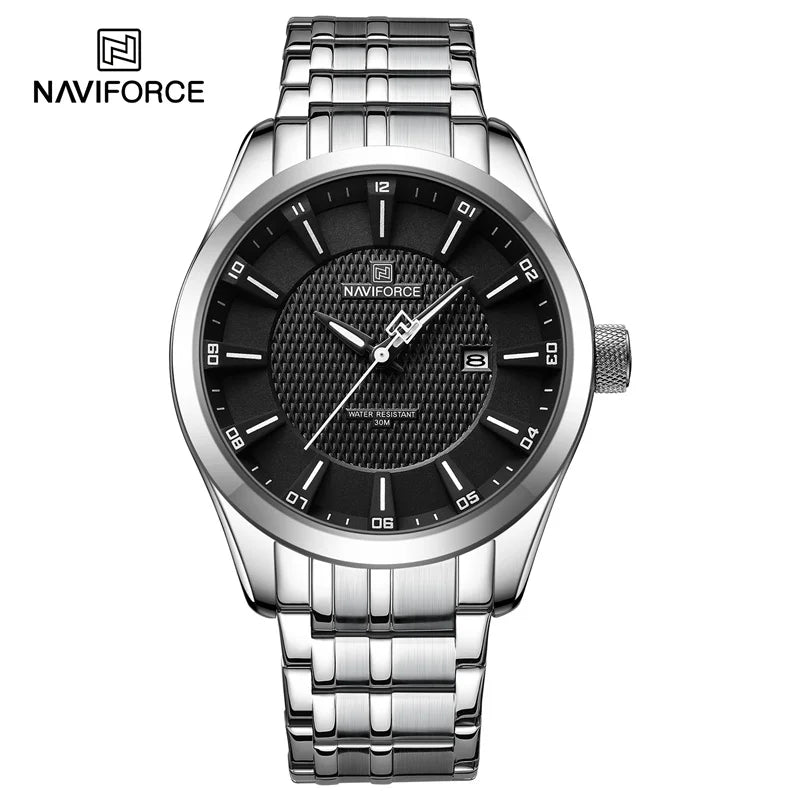 Relógio de pulso masculino NAVIFORCE, à prova d'água, quartzo, pulseira de aço inoxidável e data