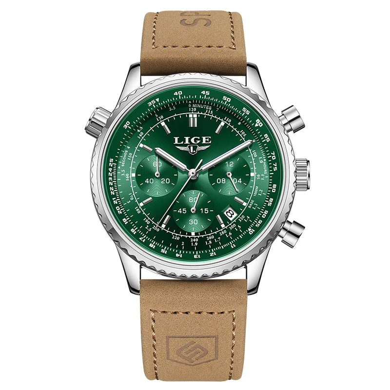 Relógio de pulso esportivo LIGE  masculino, de aço inoxidável, à prova d'água, luminoso, com data, cronógrafo, luxuoso, moderno, de quartzo