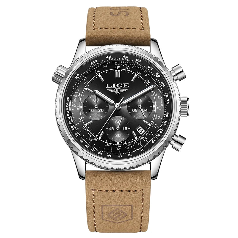 Relógio de pulso esportivo LIGE  masculino, de aço inoxidável, à prova d'água, luminoso, com data, cronógrafo, luxuoso, moderno, de quartzo