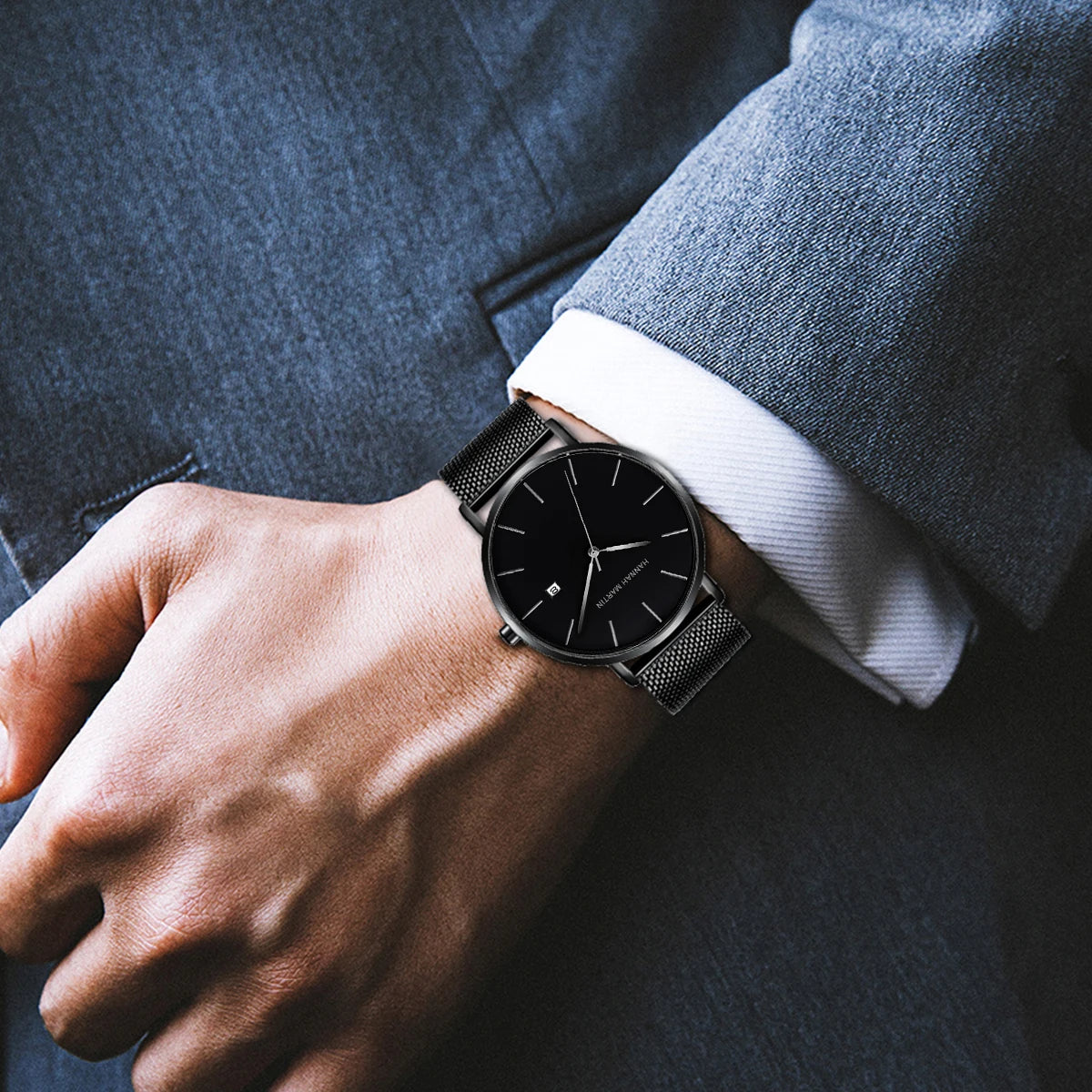 Relógio de pulso masculino clássico Bauhaus, à prova d'água, aço inoxidável, moderno, calendário empresarial, ultrafino