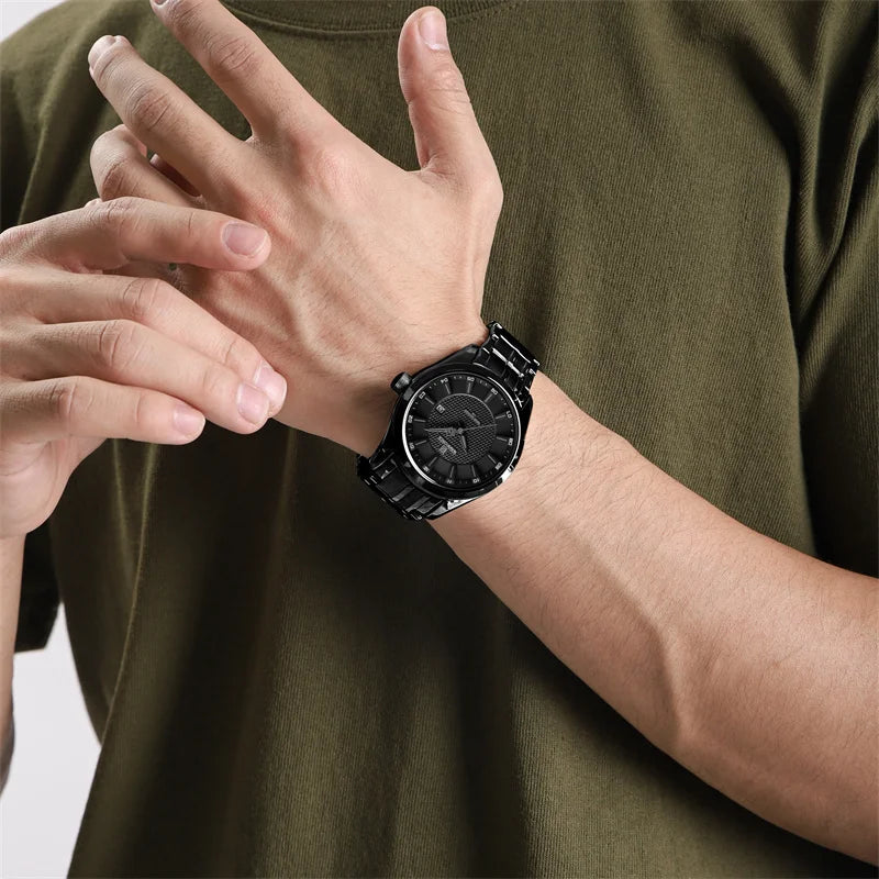 Relógio de pulso masculino NAVIFORCE, à prova d'água, quartzo, pulseira de aço inoxidável e data