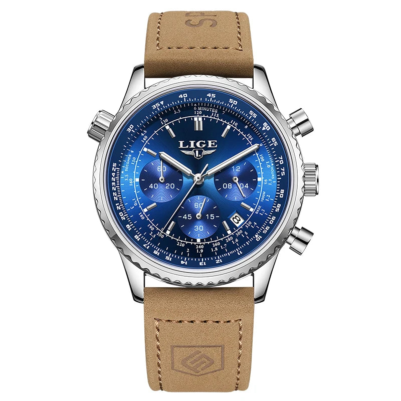 Relógio de pulso esportivo LIGE  masculino, de aço inoxidável, à prova d'água, luminoso, com data, cronógrafo, luxuoso, moderno, de quartzo